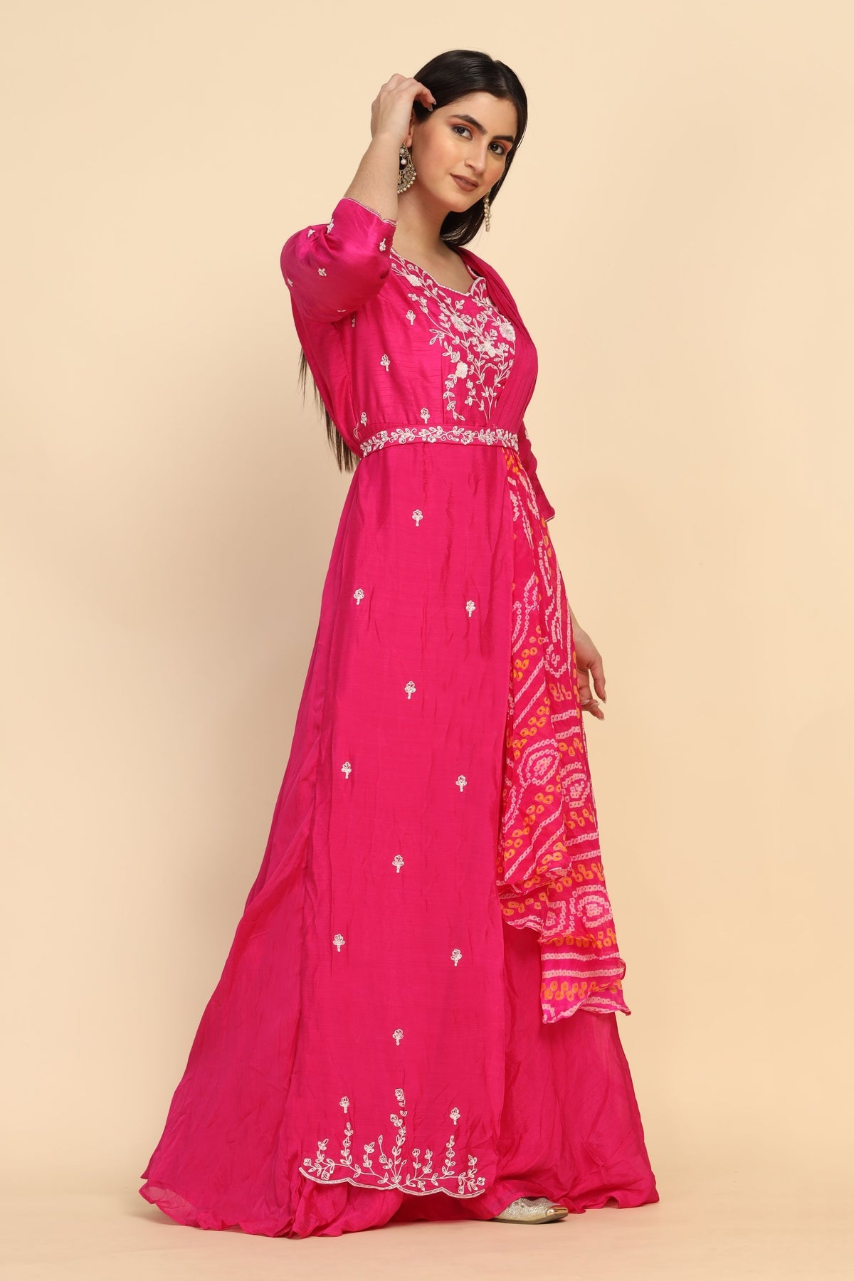 adorable pink color floral motif embroidered dress