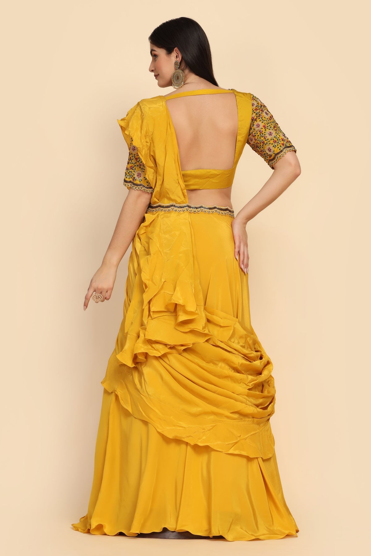 Elegant Yellow color drape Dress