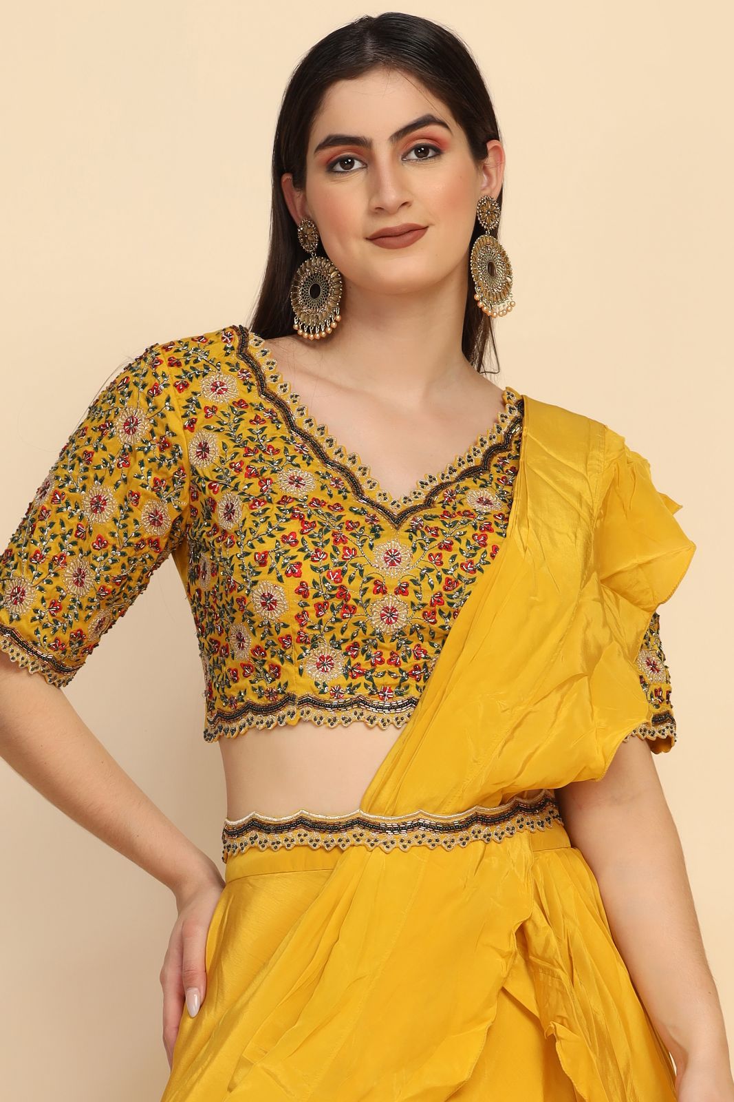 Elegant Yellow color drape Dress