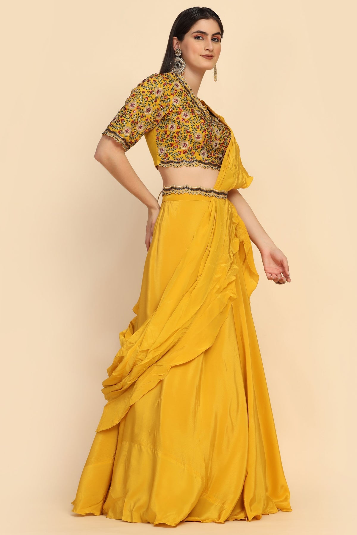 Elegant Yellow color drape Dress