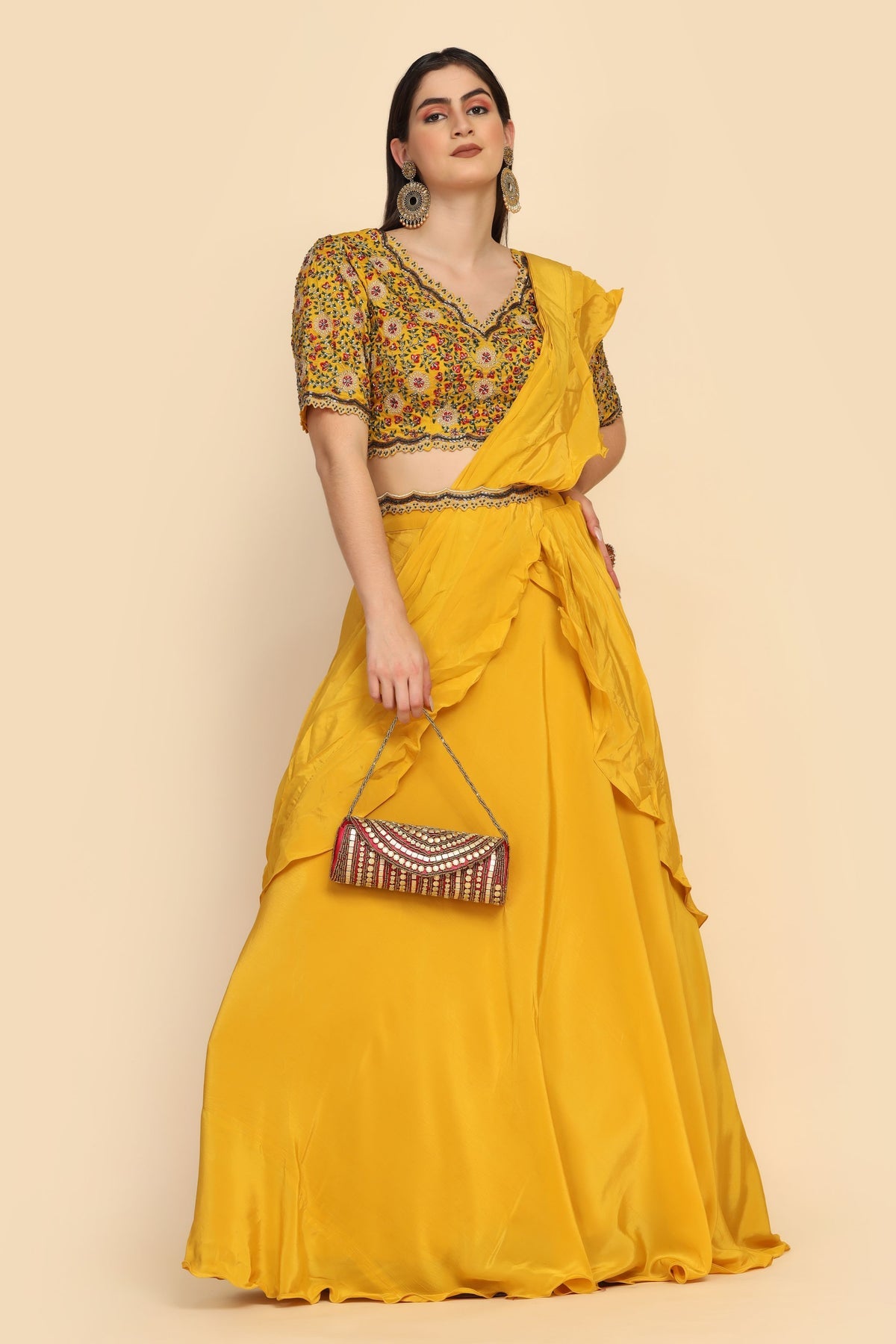 Elegant Yellow color drape Dress