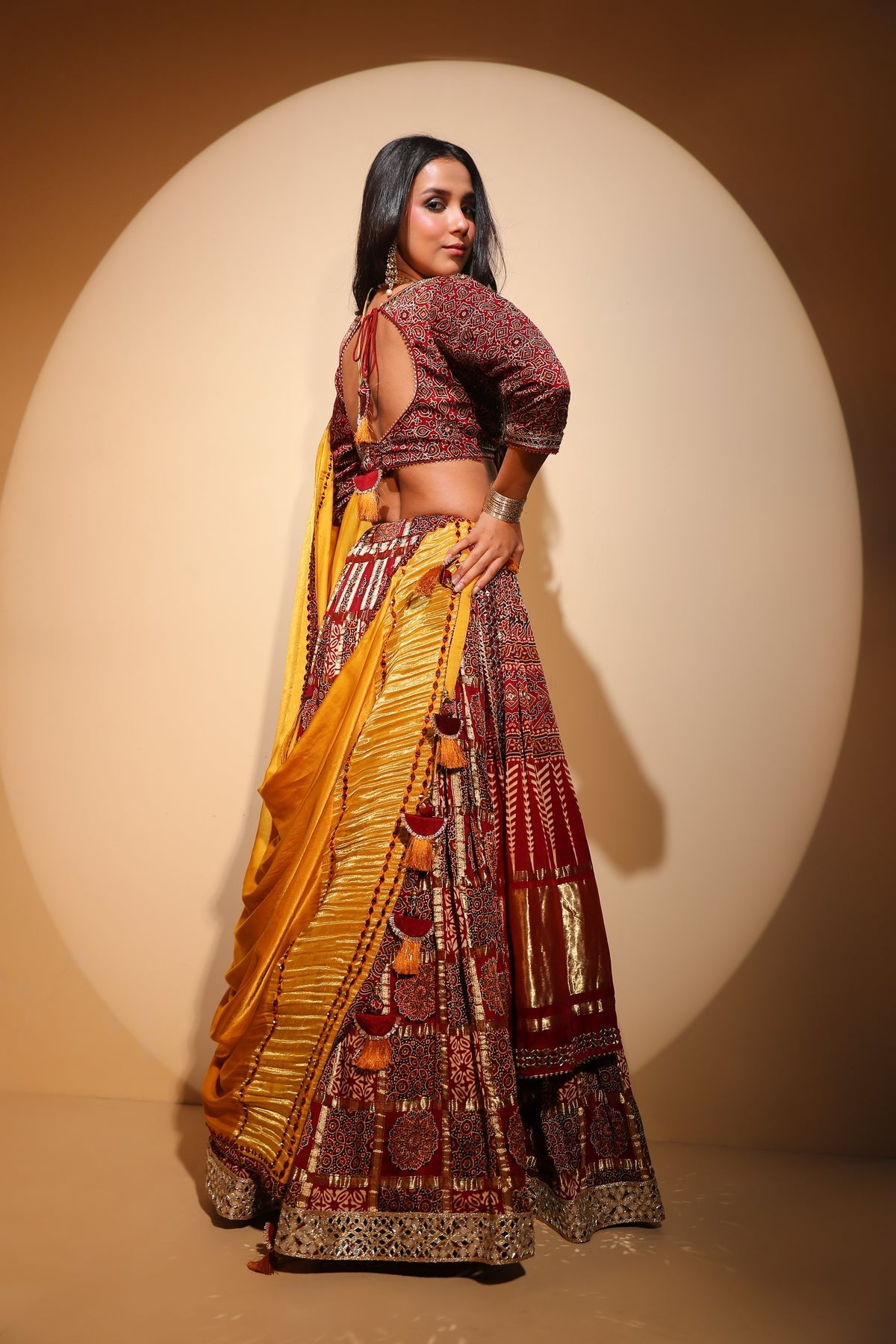 beautiful red color floral motif embroidered lehenga