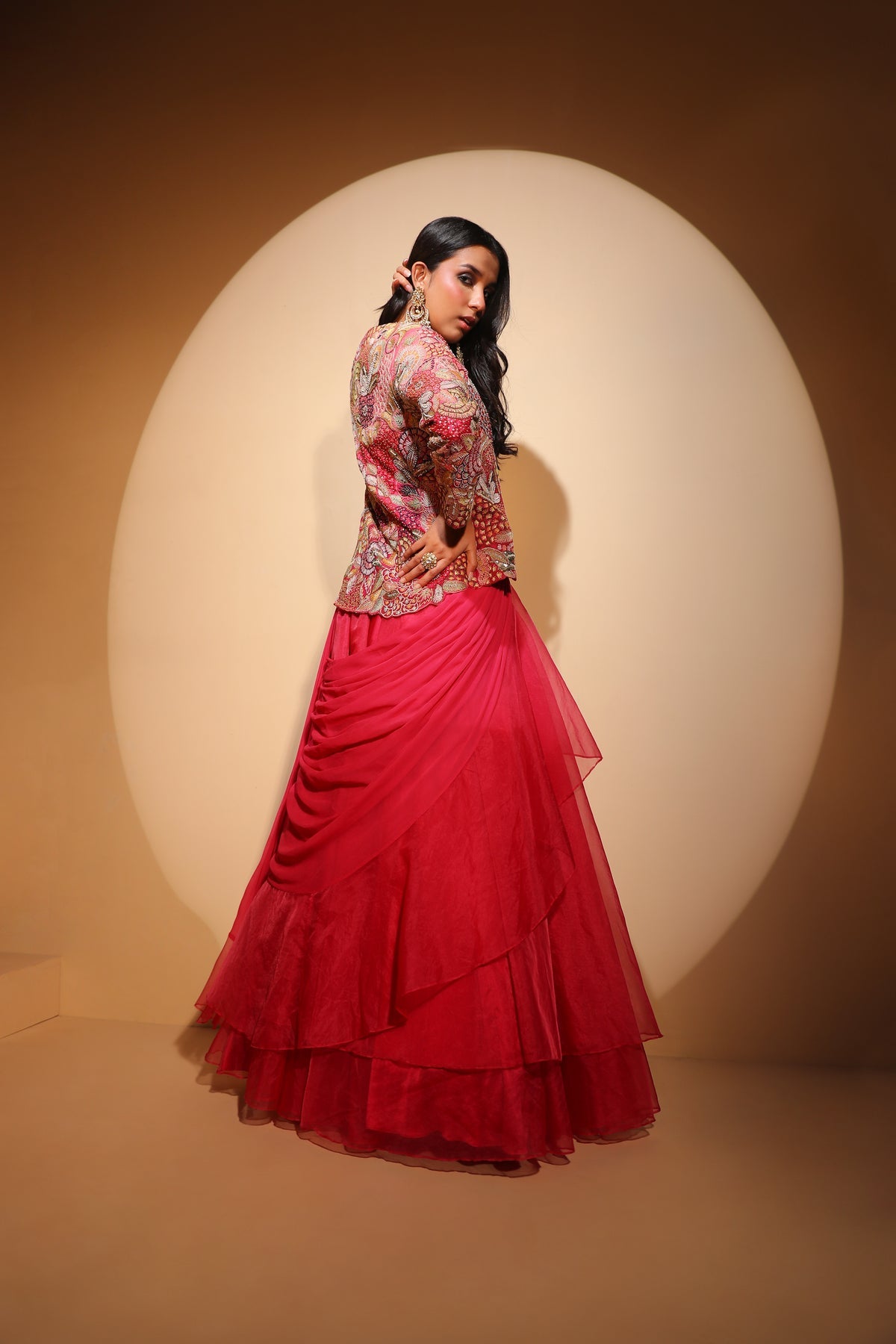 beautiful dark pink color floral motif embroidered dress