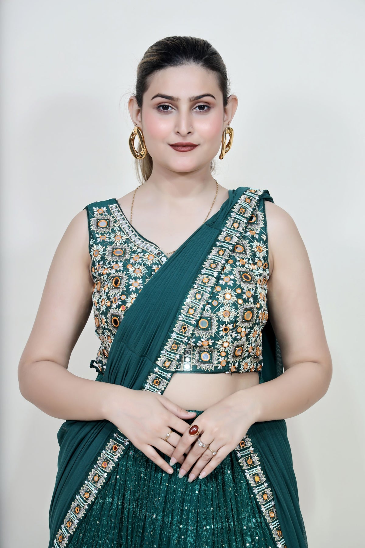 CLASSIC GREEN COLOR FLORAL MOTIF LEHENGA SET