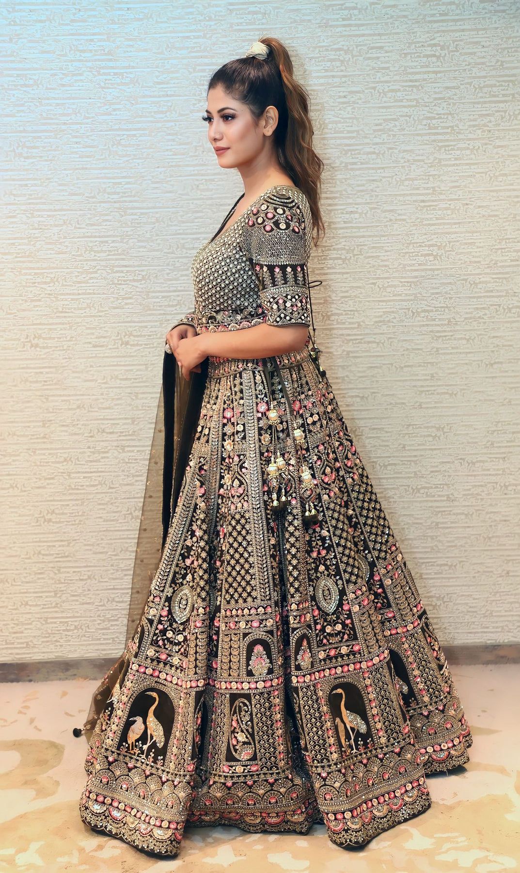 beautiful green color floral embroidered lehenga