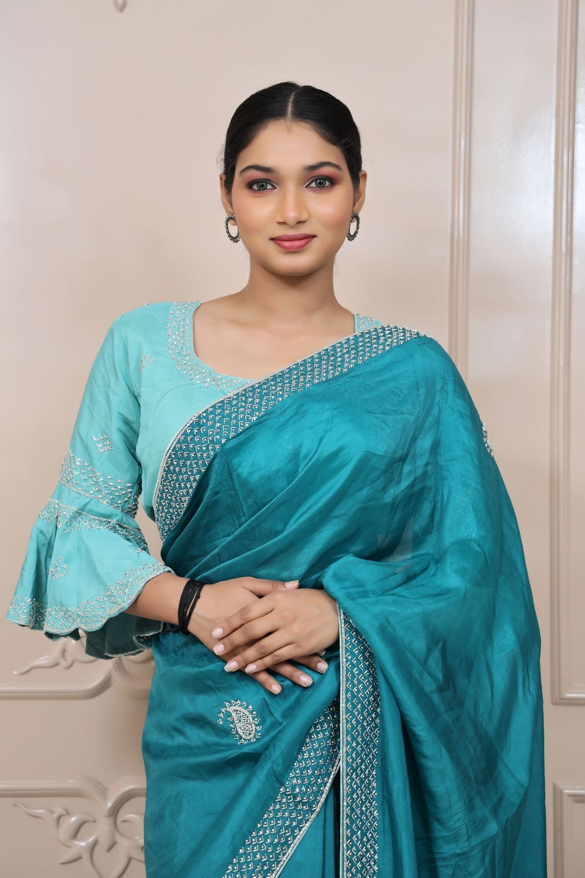 Beautiful Teal Blue Color Saree