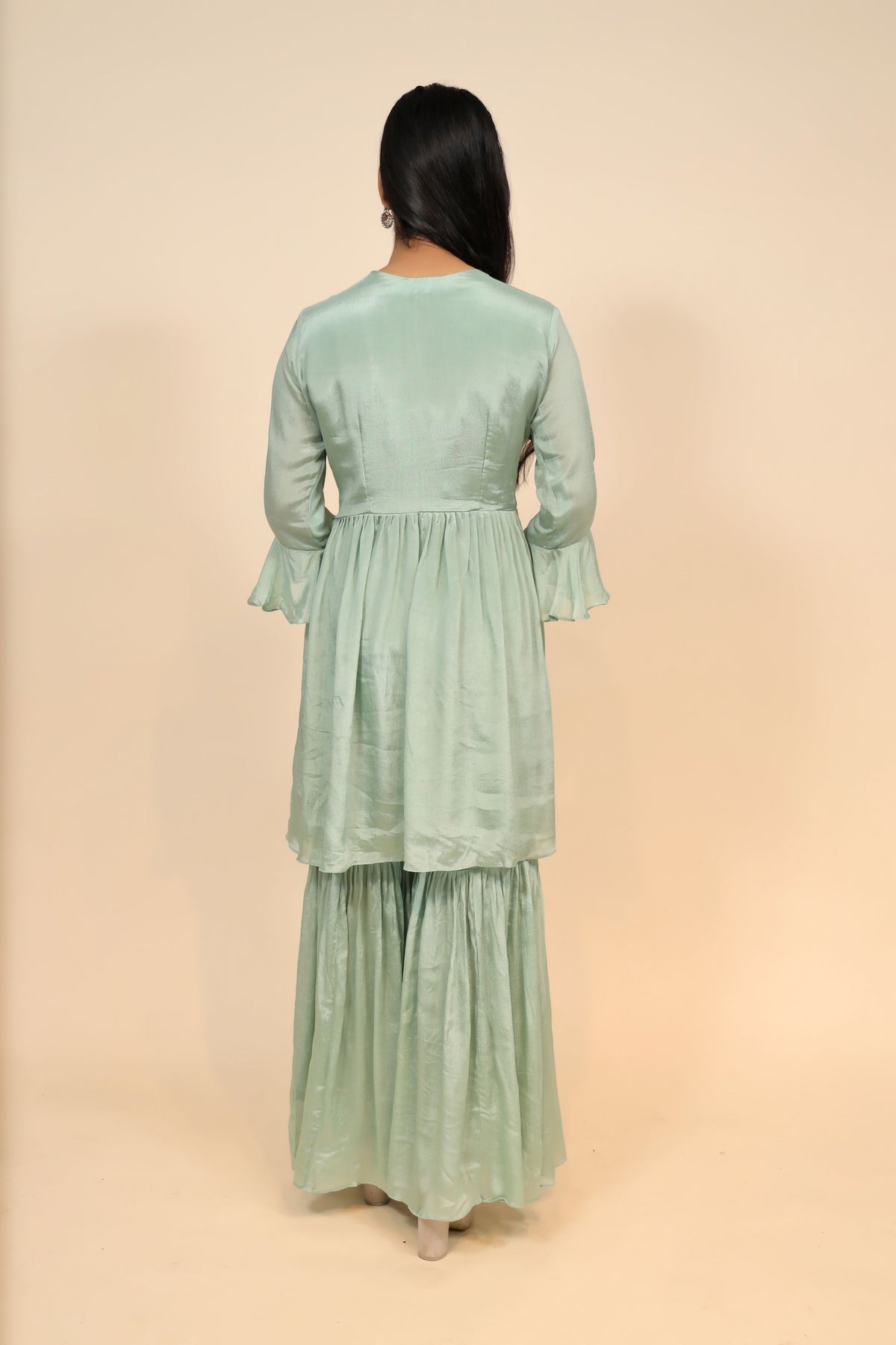 classic aqua color floral motif plazzo set