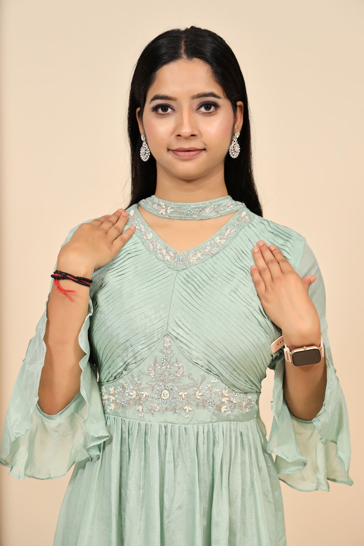 classic aqua color floral motif plazzo set