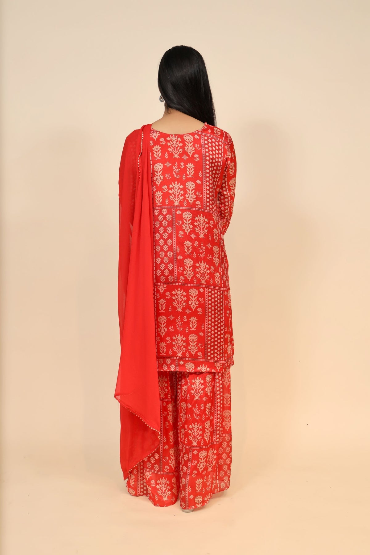 Classic Red Colour Floral Motif Sharara Set