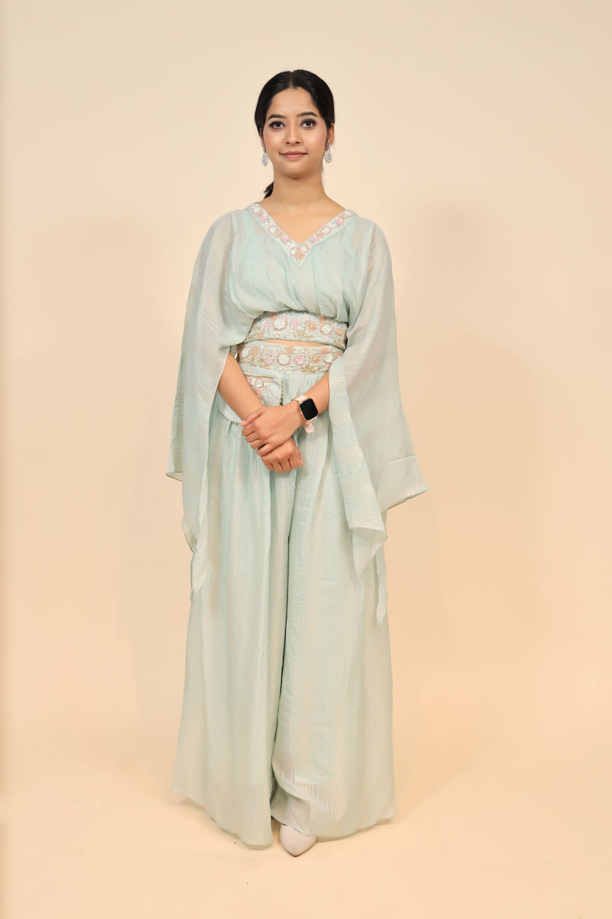 elegant aqua color floral motif dress
