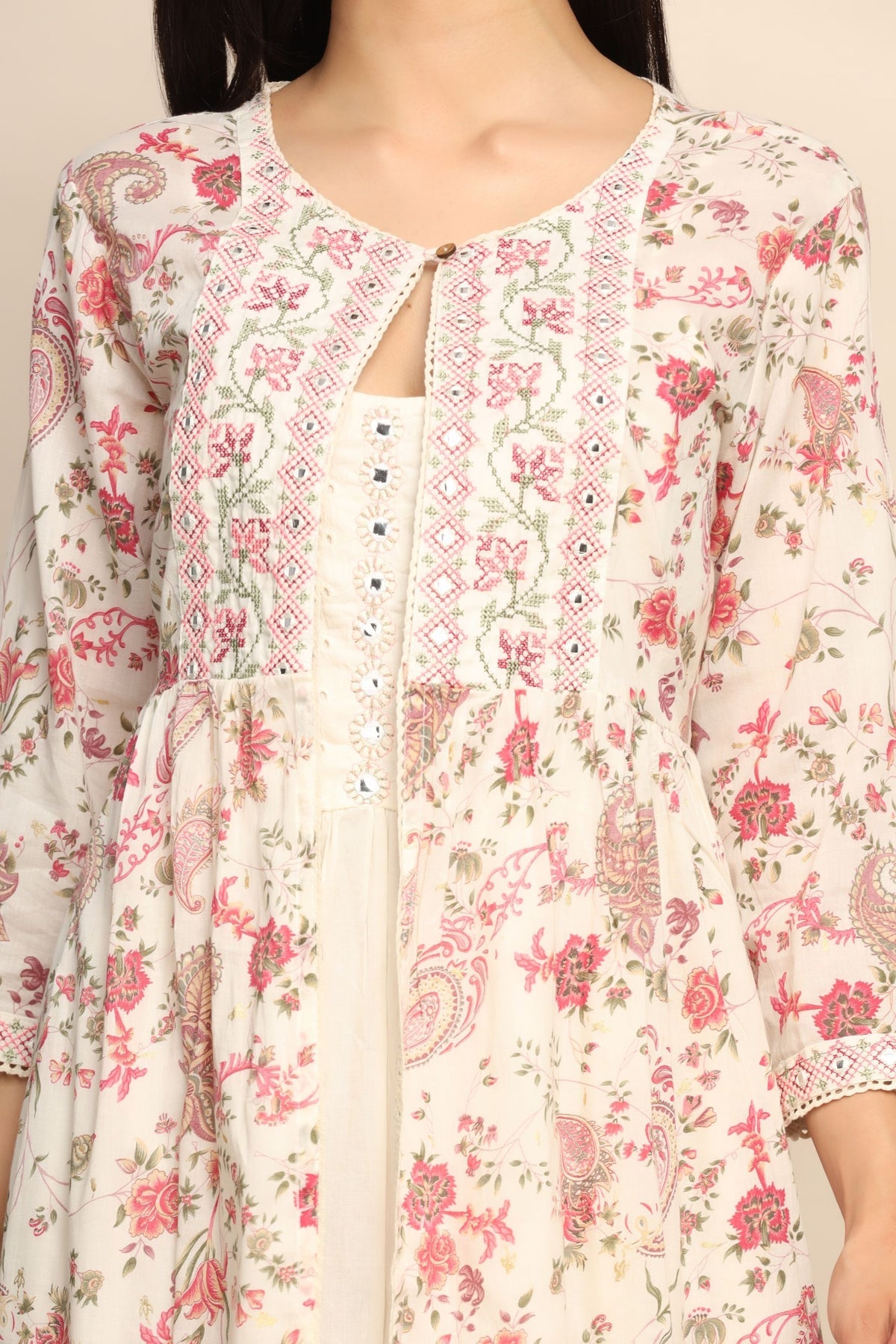 Graceful White Color Dress with Thread Work and Sequins