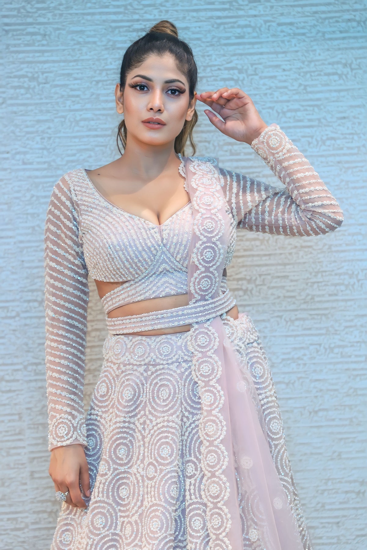 Baby pink color geometrical motif lehenga set