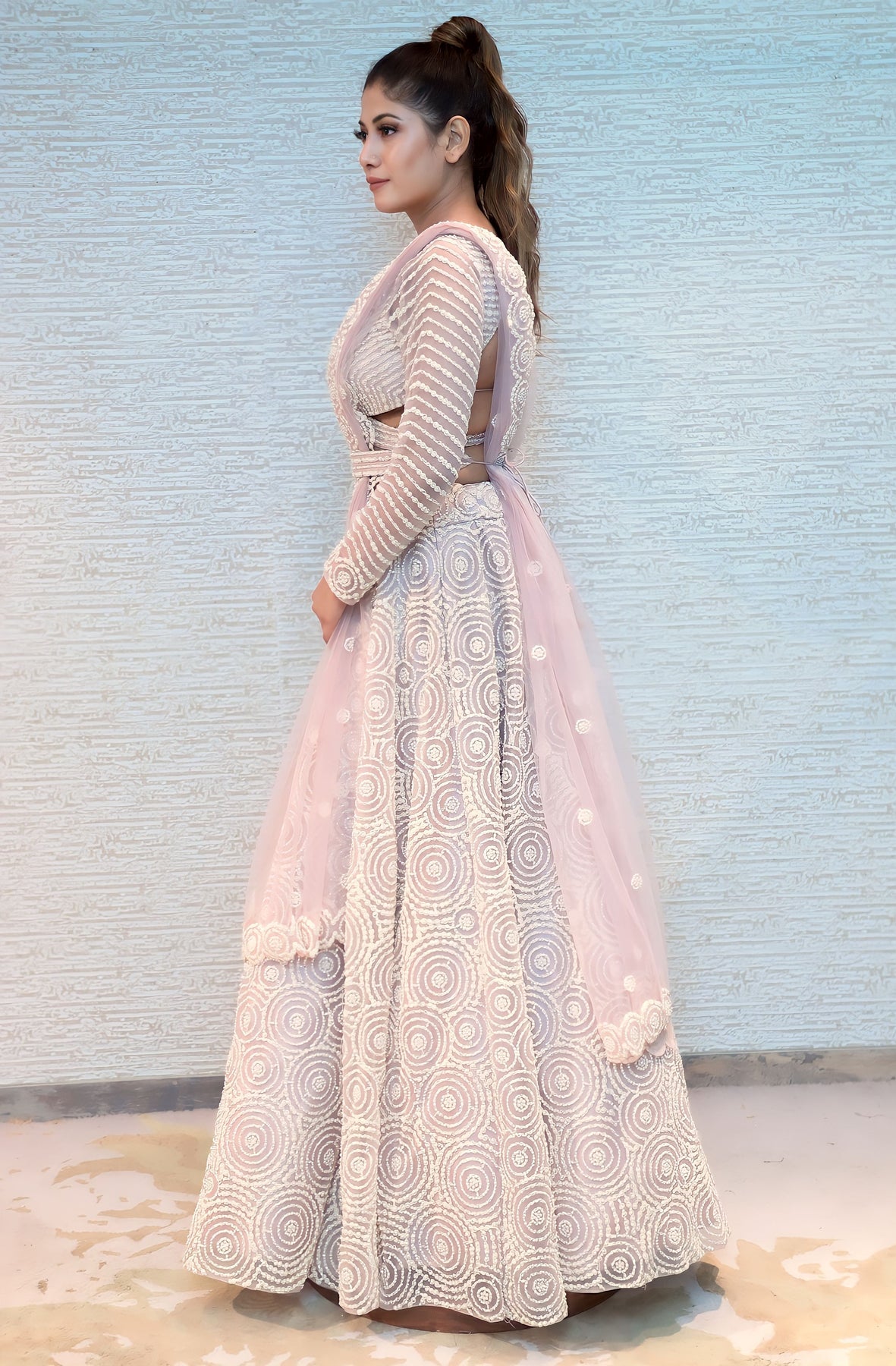 Baby pink color geometrical motif lehenga set