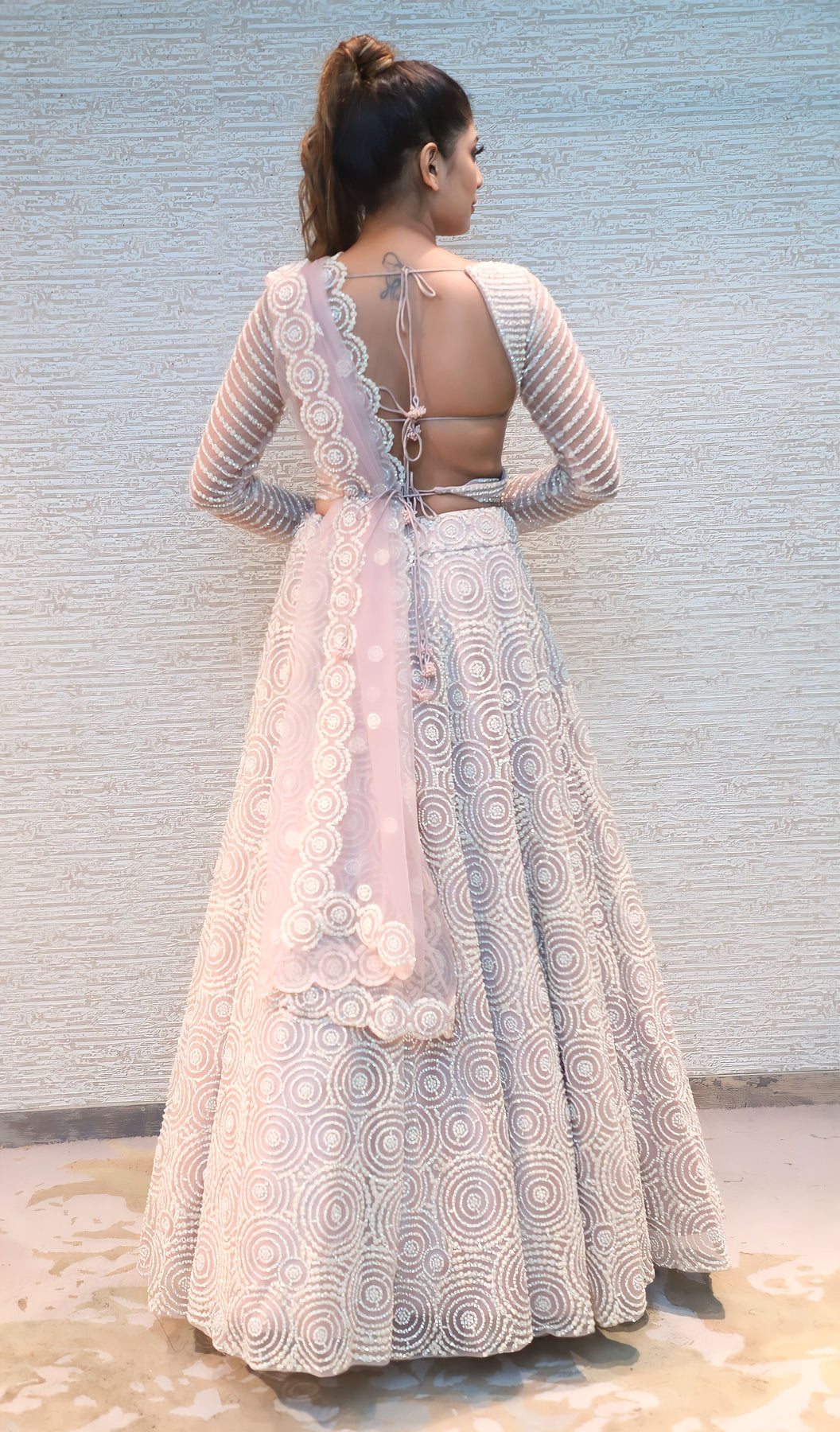 Baby pink color geometrical motif lehenga set