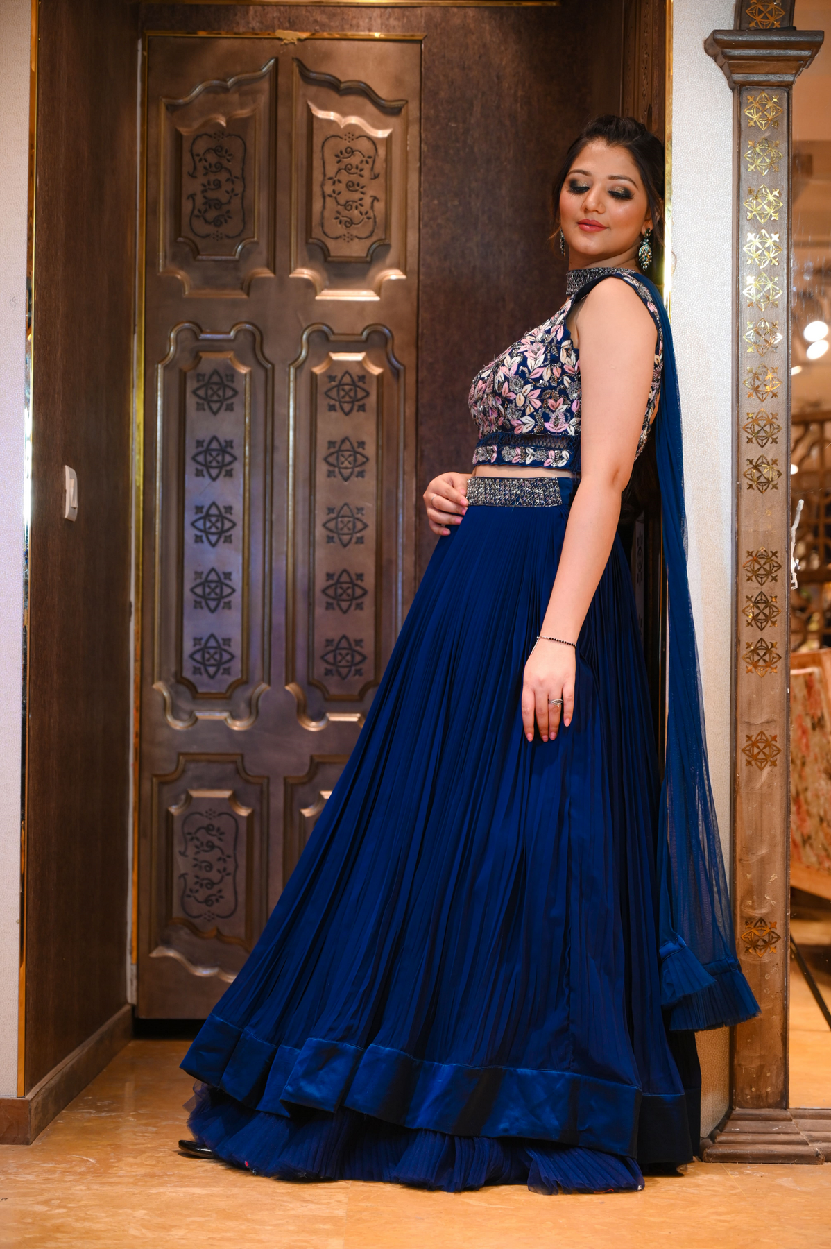 Beautiful Blue Floral Embroidered Lehenga