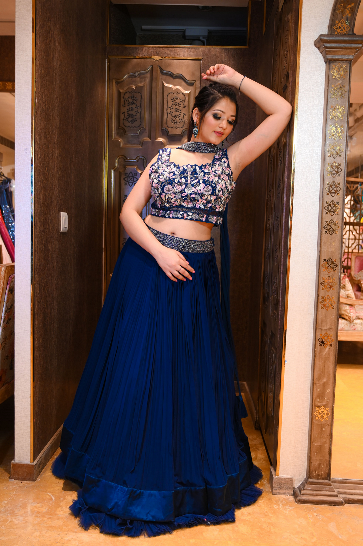 Beautiful Blue Floral Embroidered Lehenga