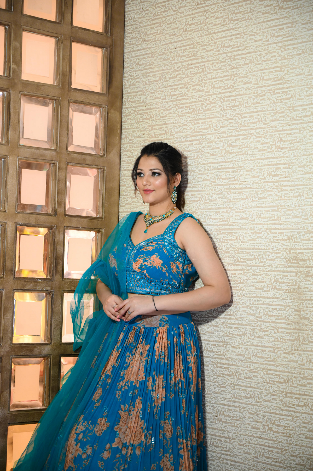Dazzling Blue Floral Printed Lehenga - Elevate Your Ethnic Style