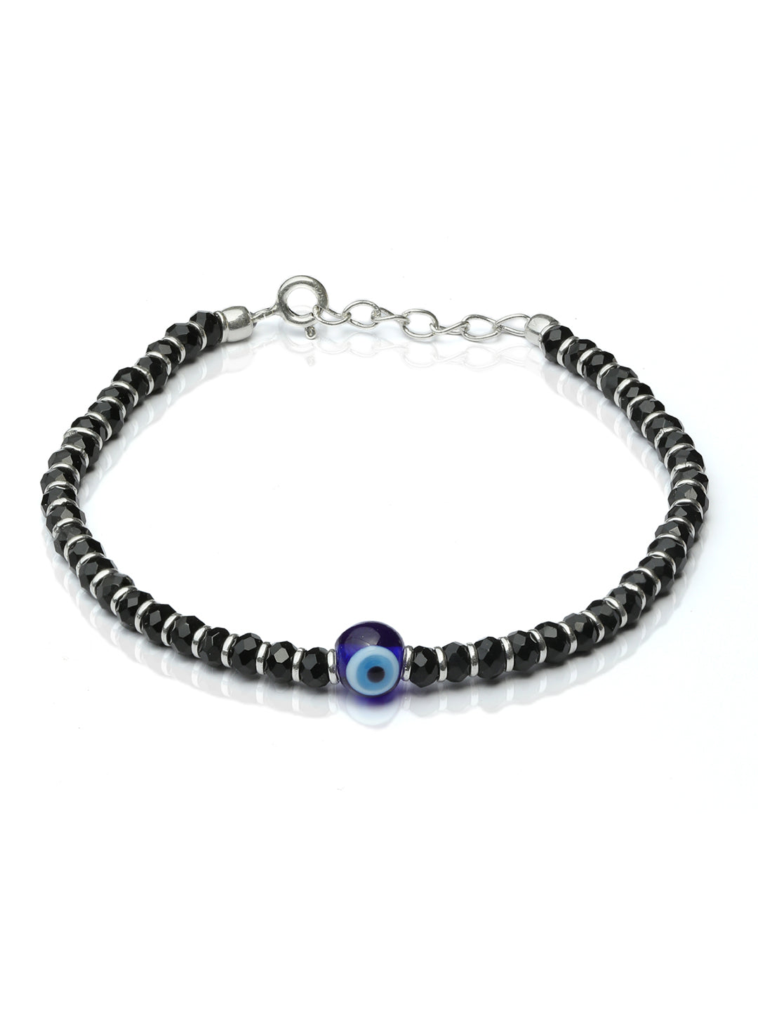 Beaded Evil Eye Charm Sterling Silver Bracelet