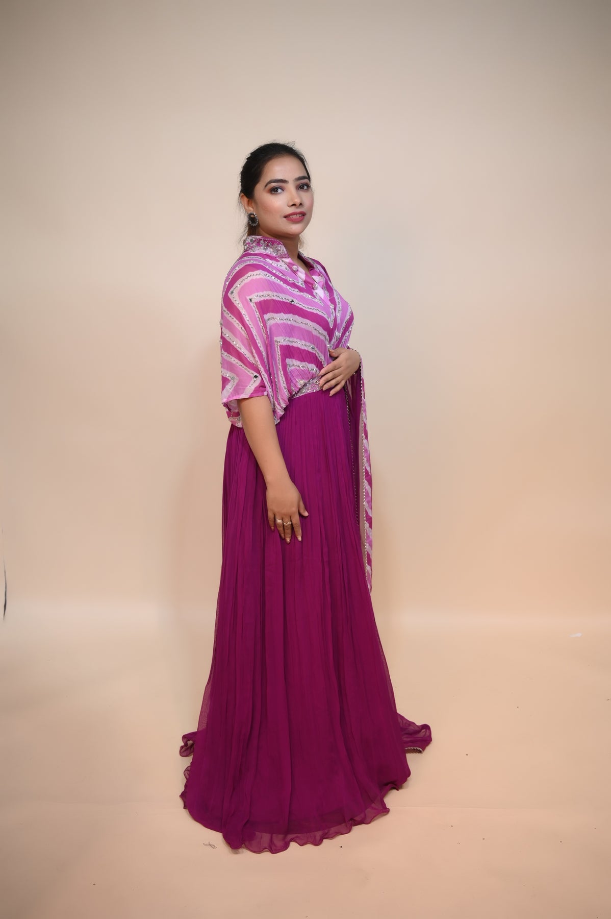 Enchanting Pink Georgette Dress: Radiate Elegance with Mirror Work and Cut Dana Embellishments
