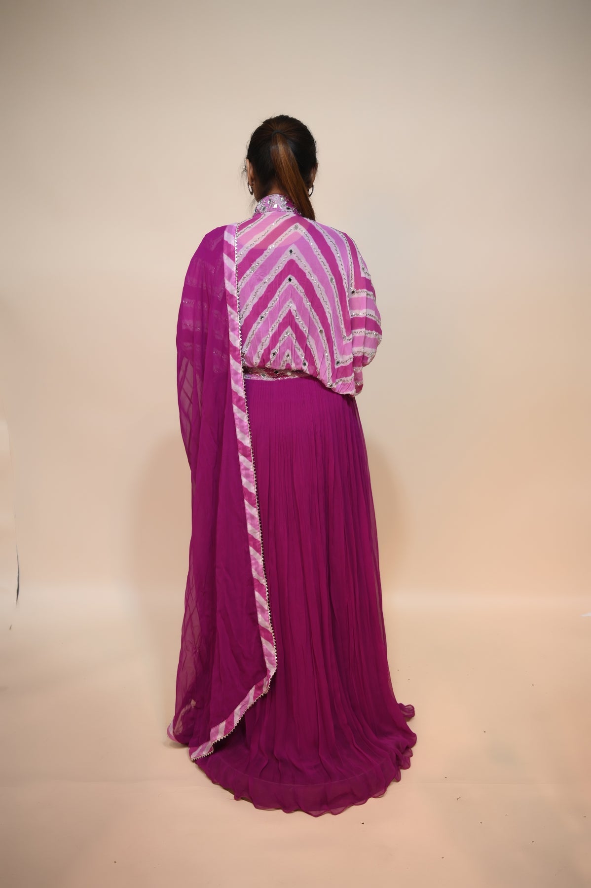 Enchanting Pink Georgette Dress: Radiate Elegance with Mirror Work and Cut Dana Embellishments