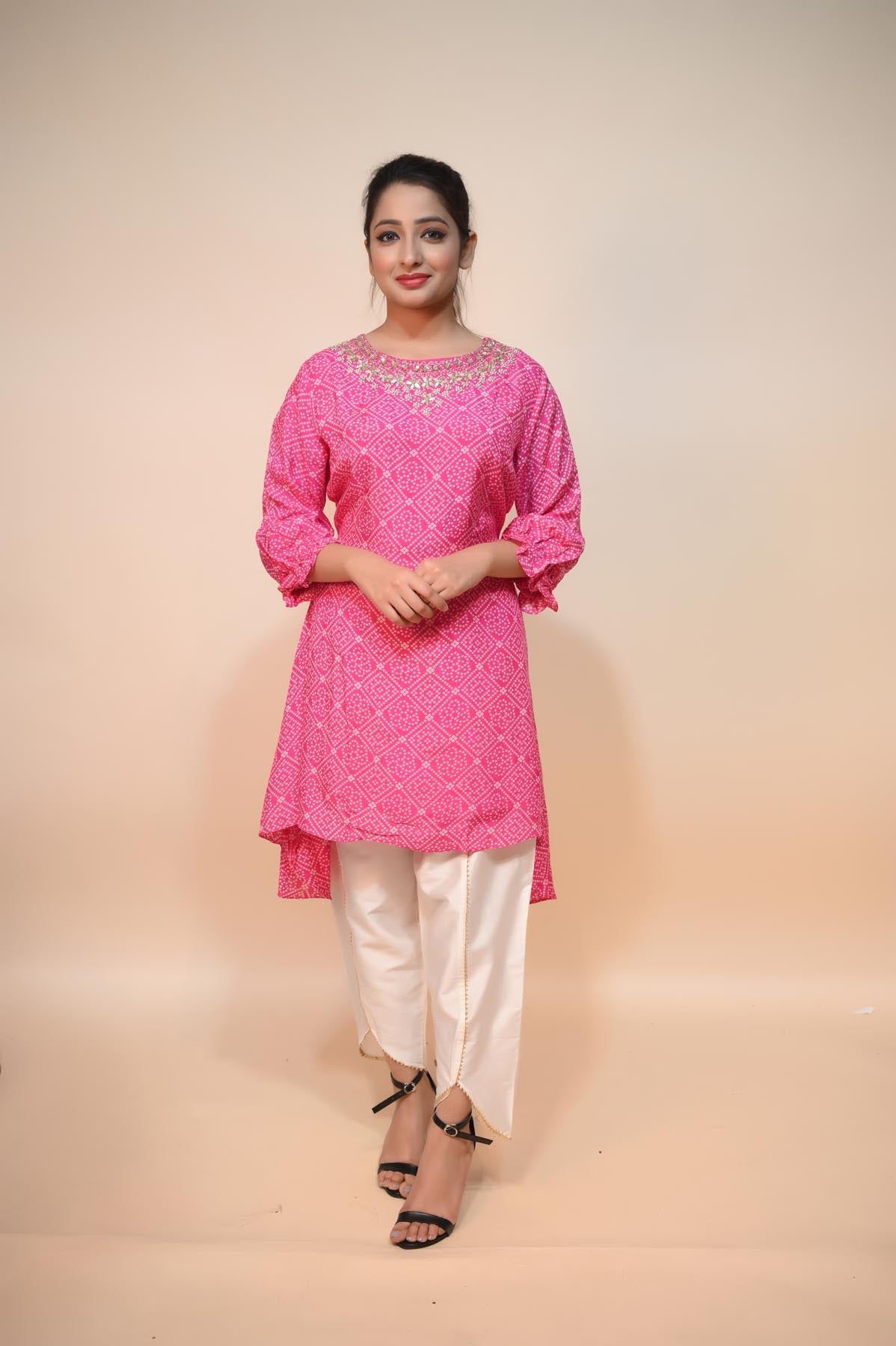 Enchanting Pink and White Cotton Silk Dress: Intricate Cut Dana, Shimmering Sequins, Zari, and Delicate Moti