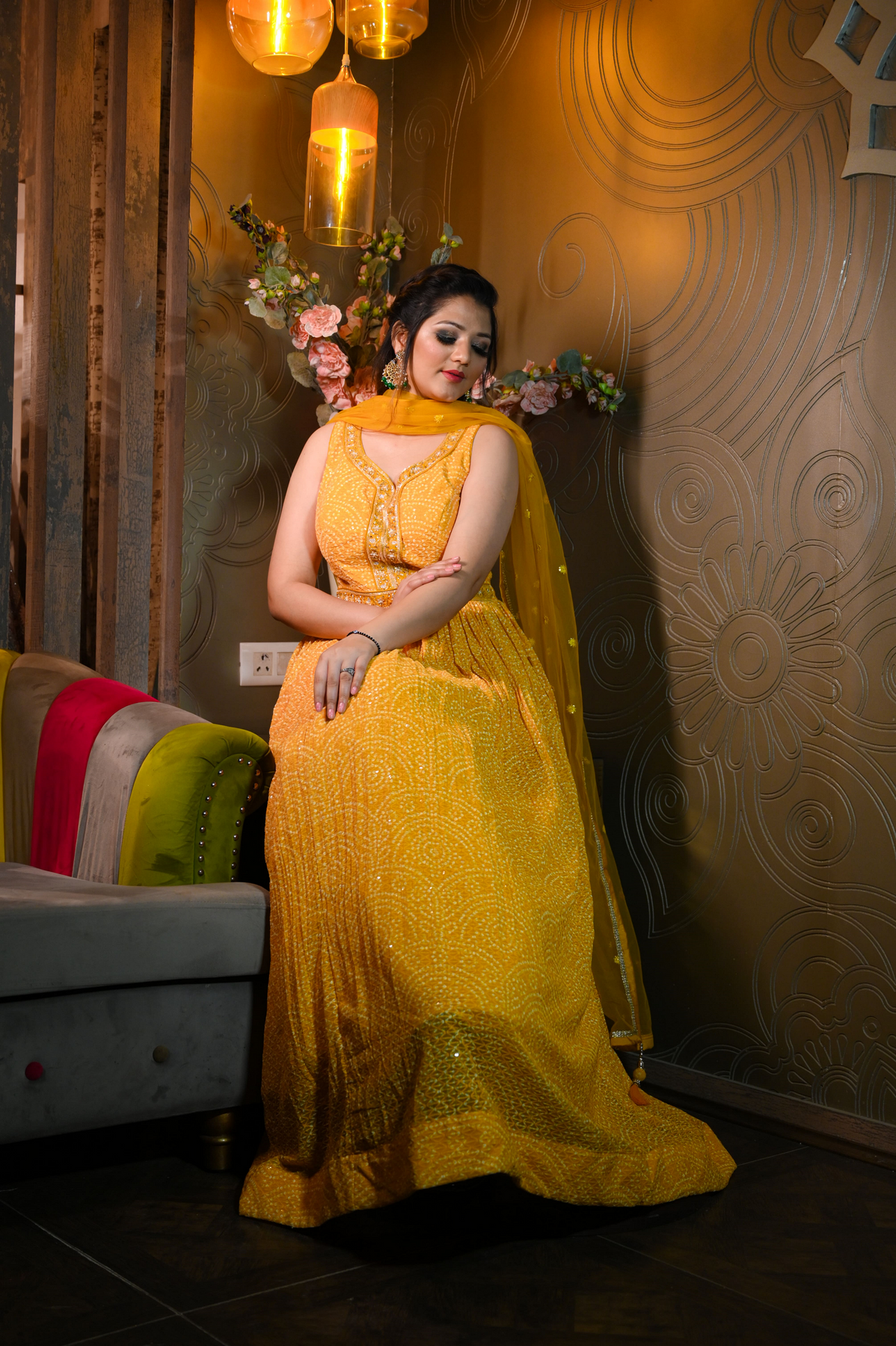 Trendy Yellow Color Bandhej Dress