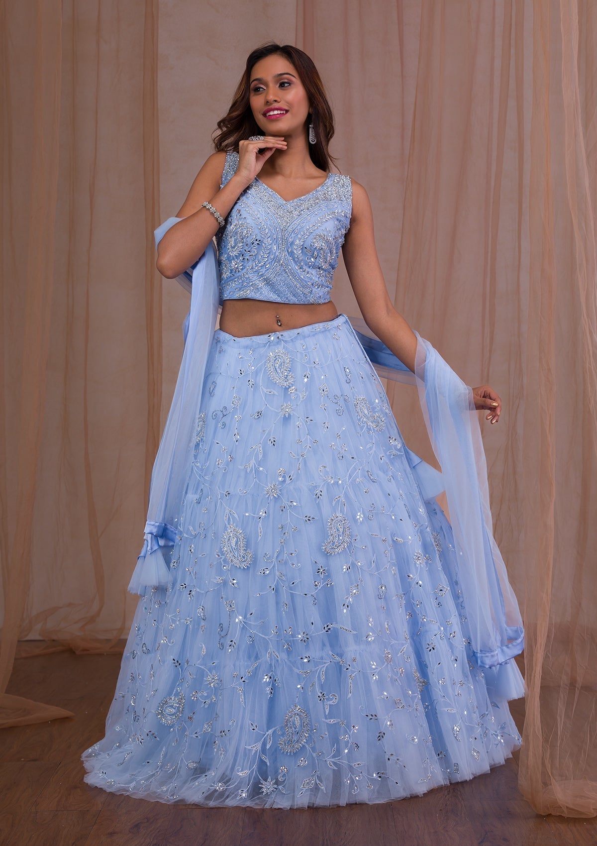 Mirrorwork Net Readymade Lehenga