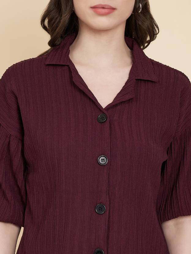 Casual Puff Sleeves Self Design Women Purple Top