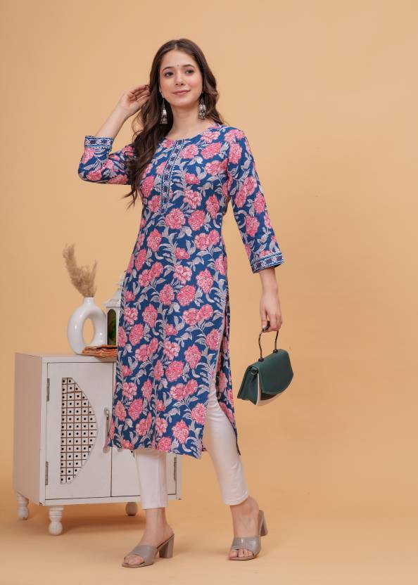 Women Self Design Viscose Rayon Straight Kurta