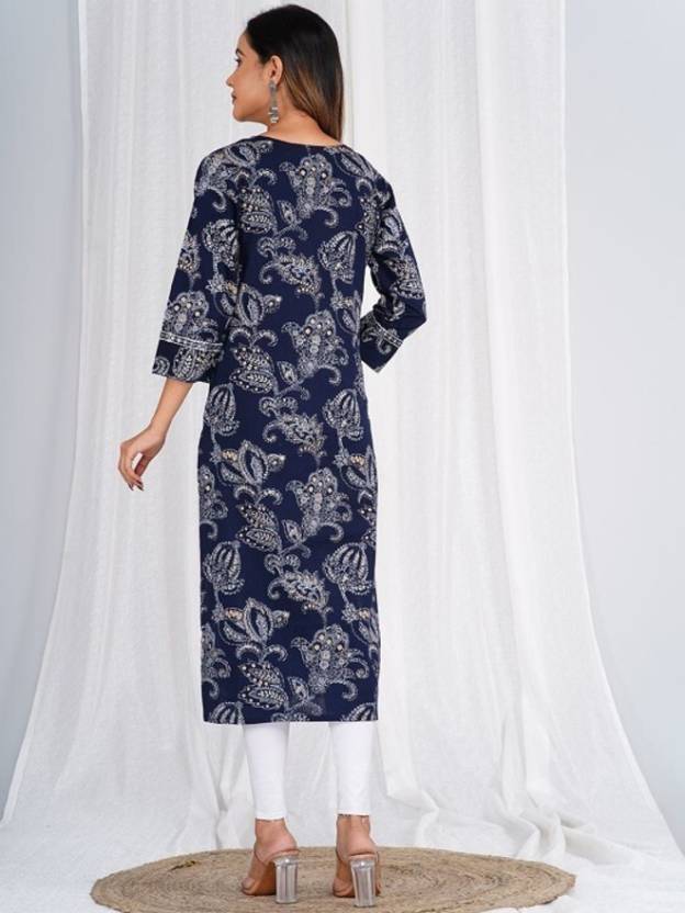 Women Black Printed Viscose Rayon Straight Kurta