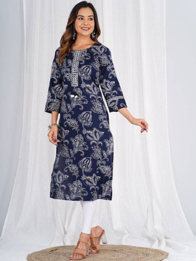 Women Black Printed Viscose Rayon Straight Kurta