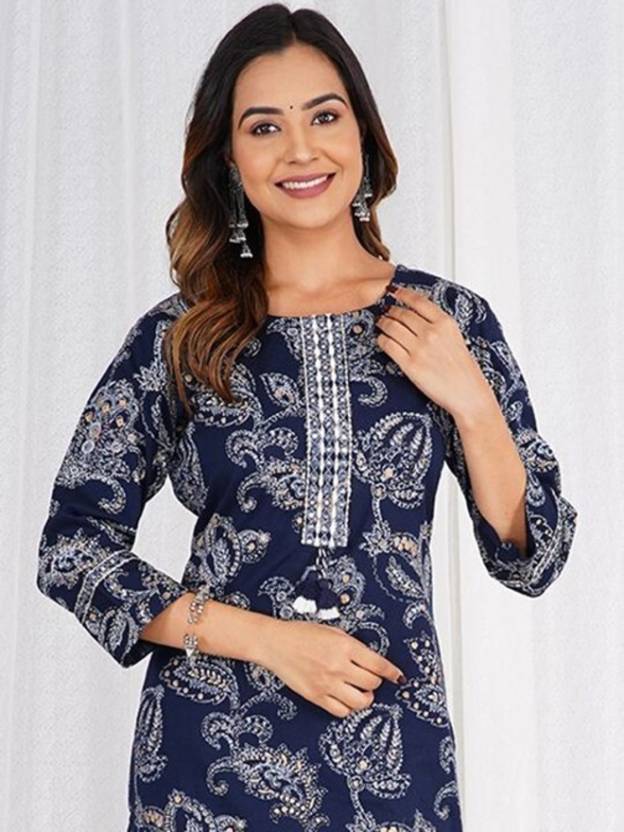 Women Black Printed Viscose Rayon Straight Kurta