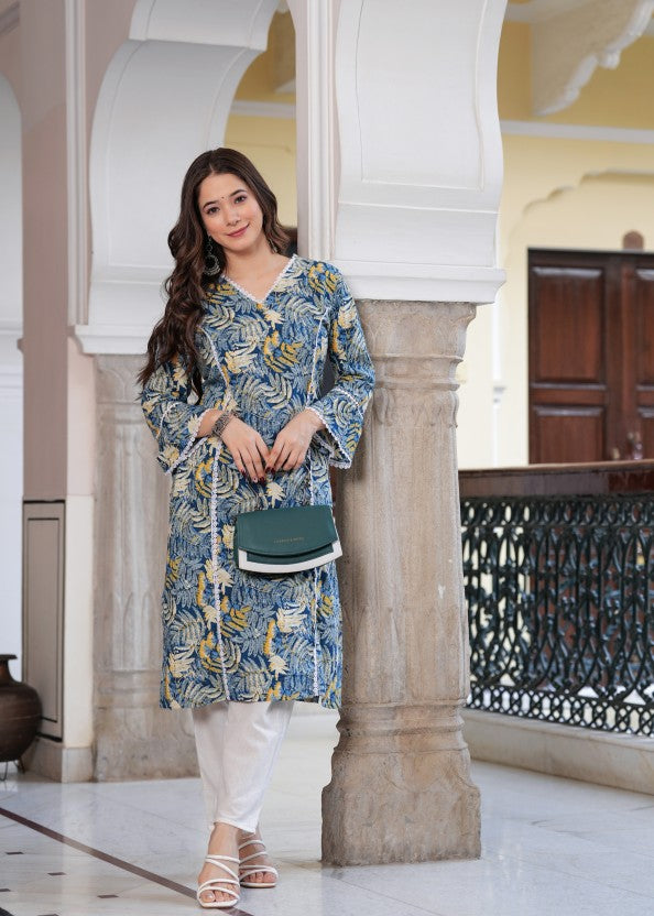 Women Printed Pure Cotton Straight Kurta