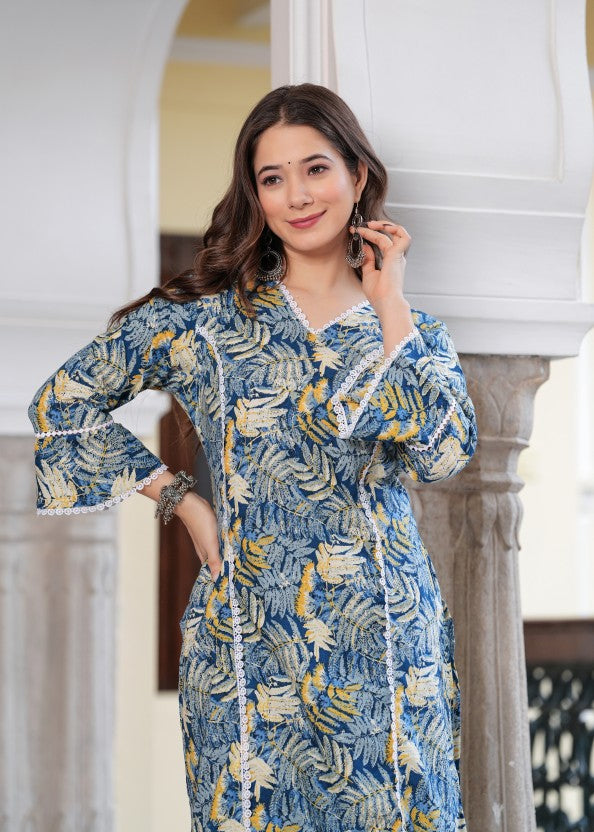 Women Printed Pure Cotton Straight Kurta