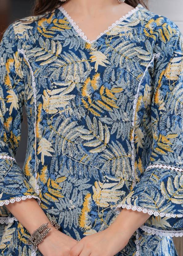 Women Printed Pure Cotton Straight Kurta