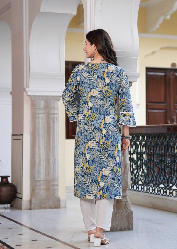 Women Printed Pure Cotton Straight Kurta