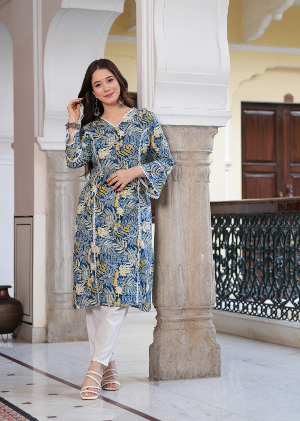 Women Printed Pure Cotton Straight Kurta