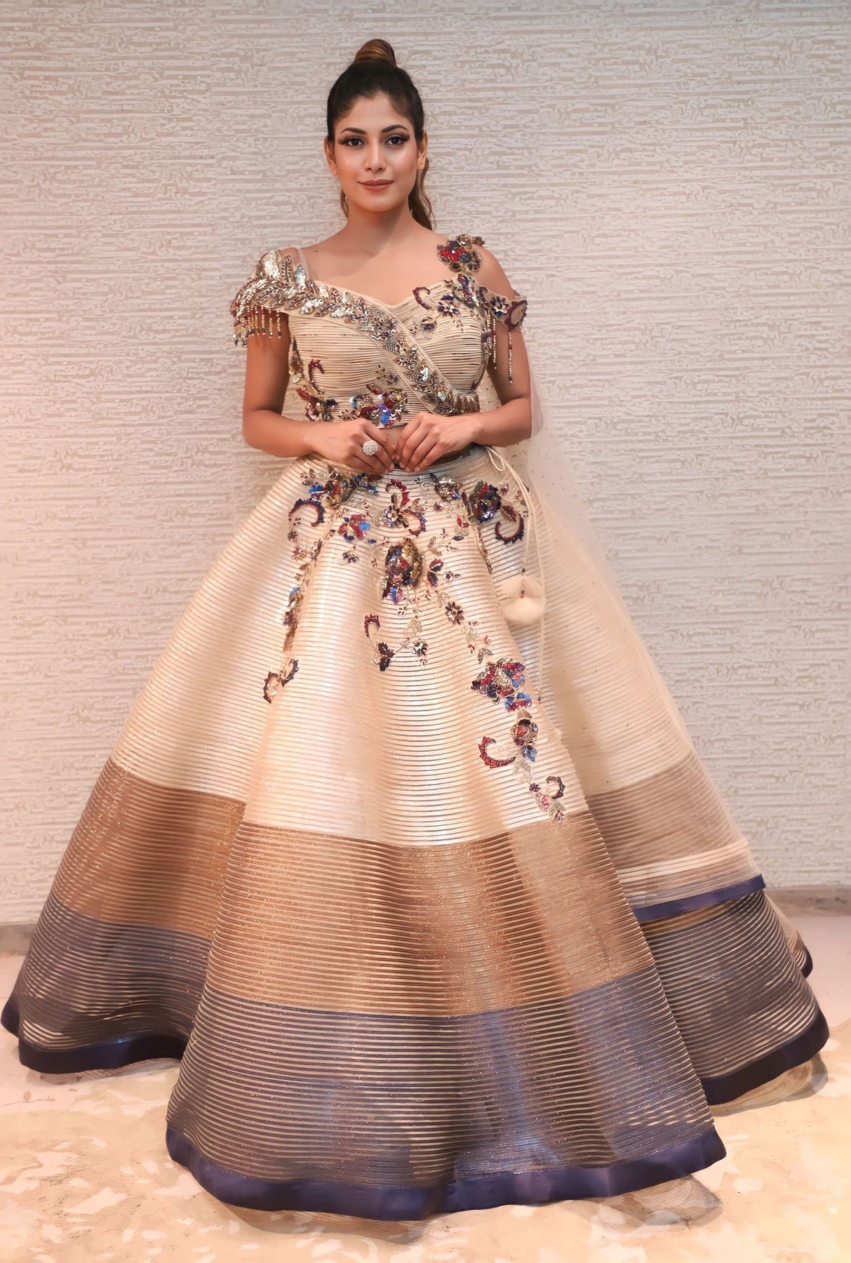 adorable beige color floral motif lehenga set