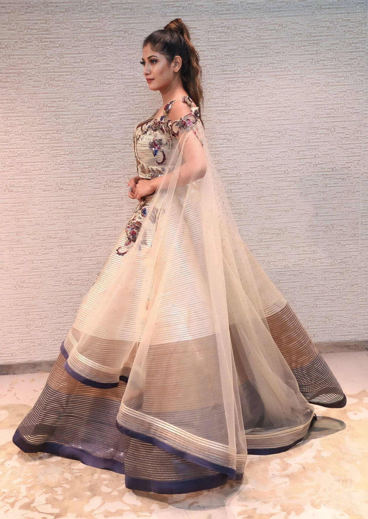 adorable beige color floral motif lehenga set
