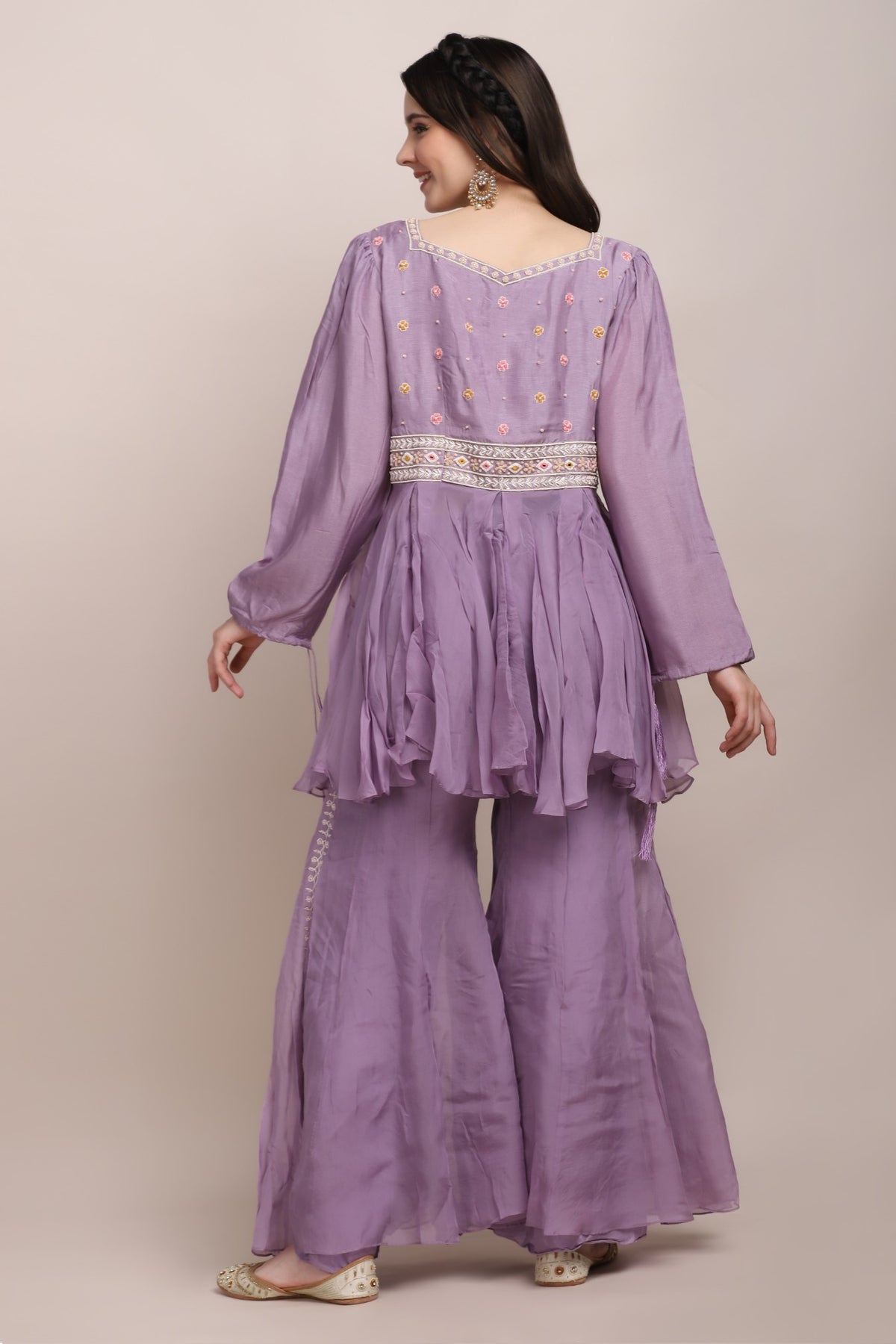 Beautiful Violet Color Floral Motif Embroidered Short Kurti