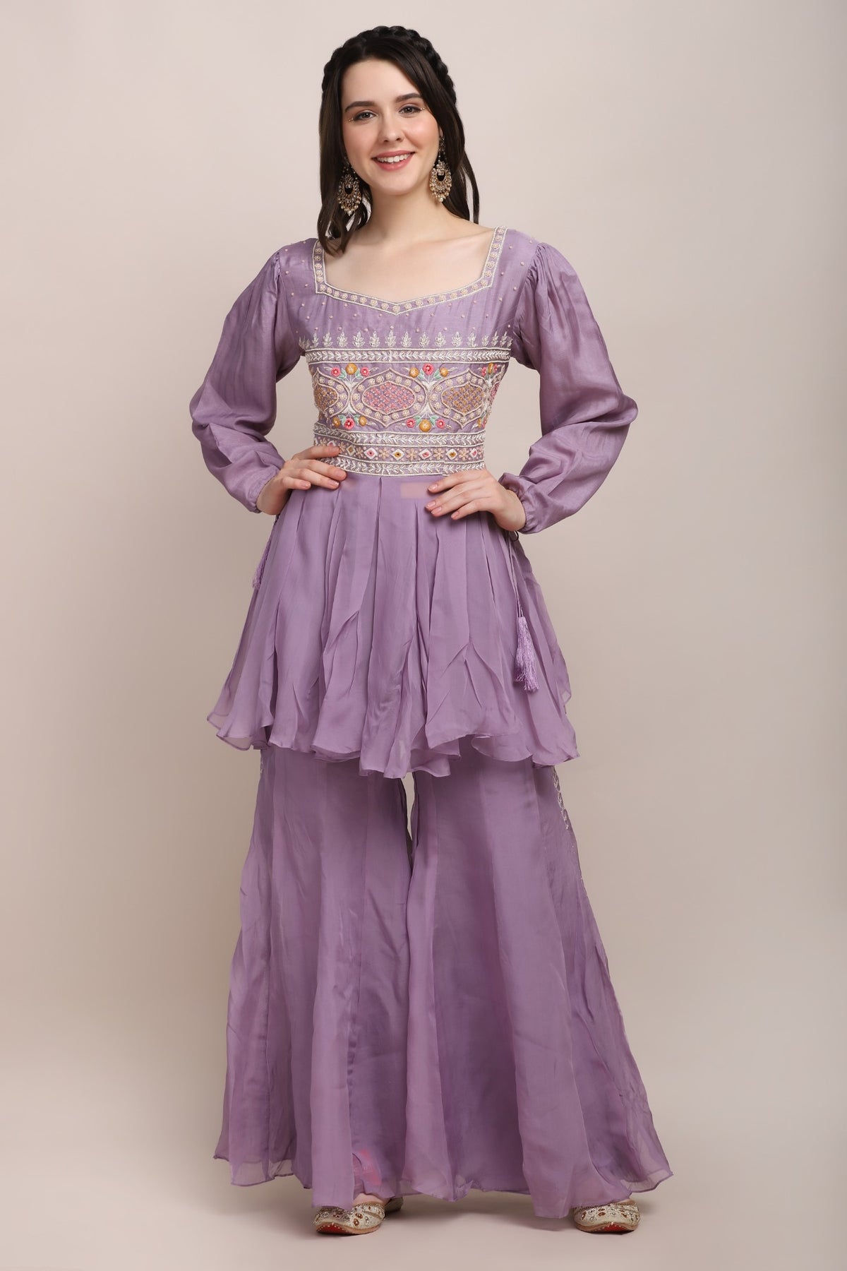 Beautiful Violet Color Floral Motif Embroidered Short Kurti
