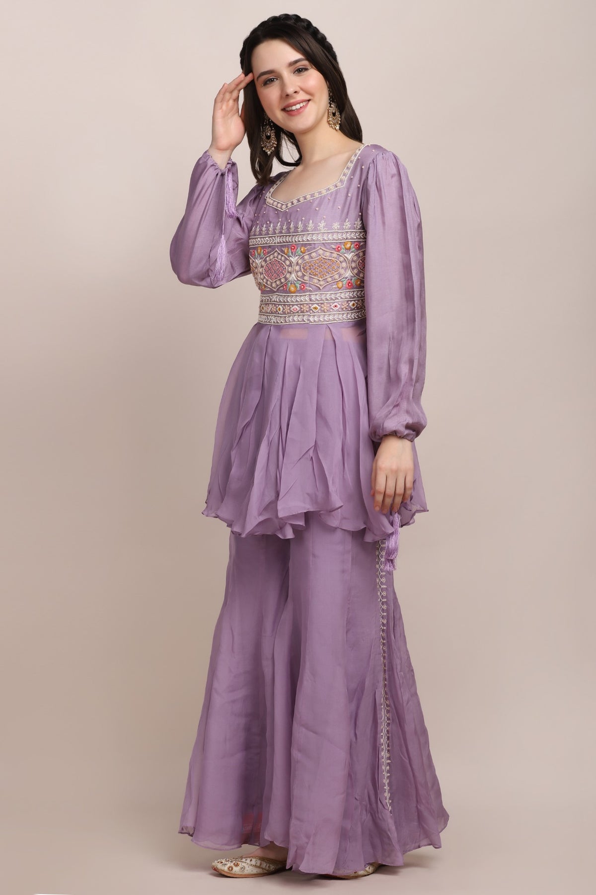Beautiful Violet Color Floral Motif Embroidered Short Kurti