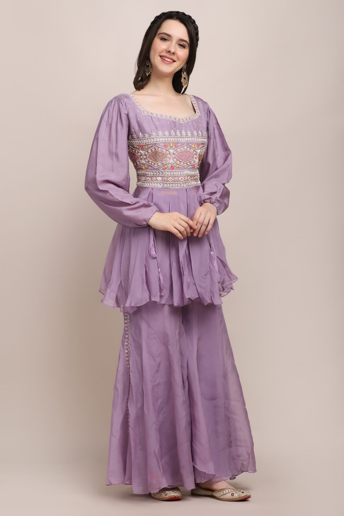 Beautiful Violet Color Floral Motif Embroidered Short Kurti