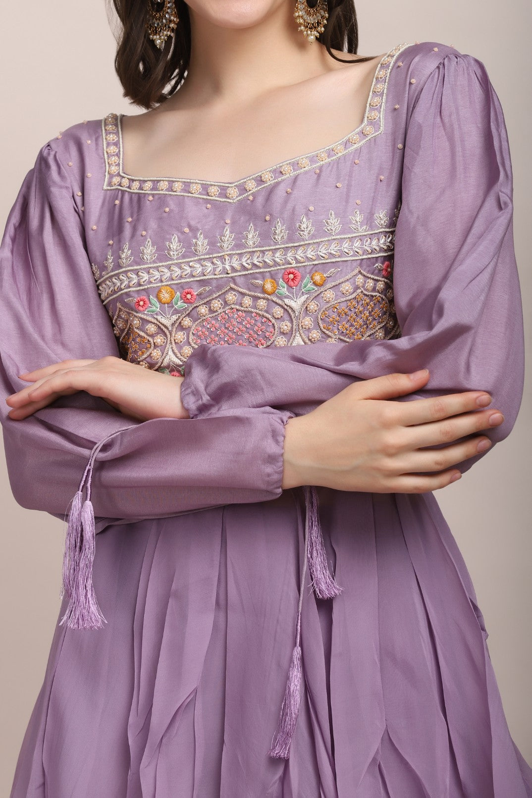 Beautiful Violet Color Floral Motif Embroidered Short Kurti
