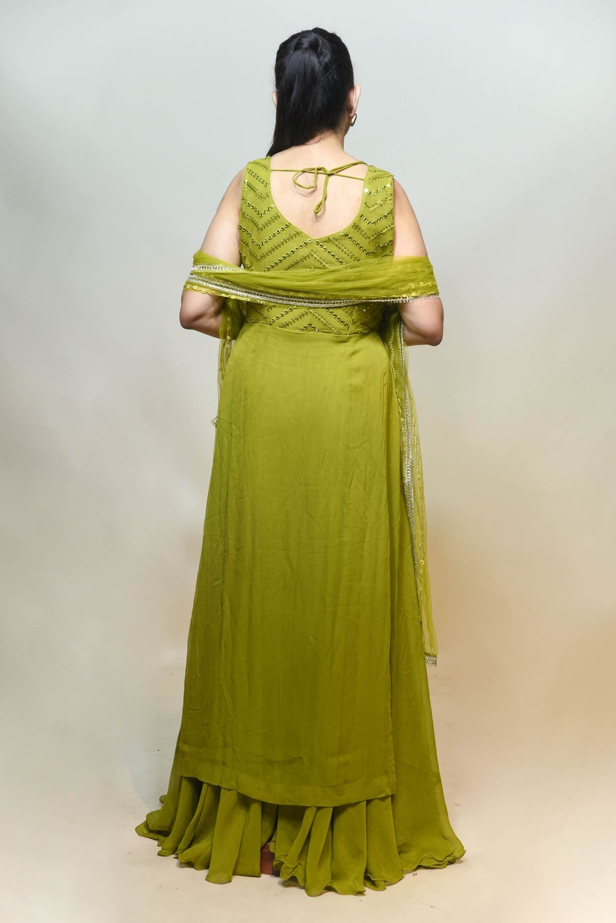 classic green color geomatical motif embroidered sharara set