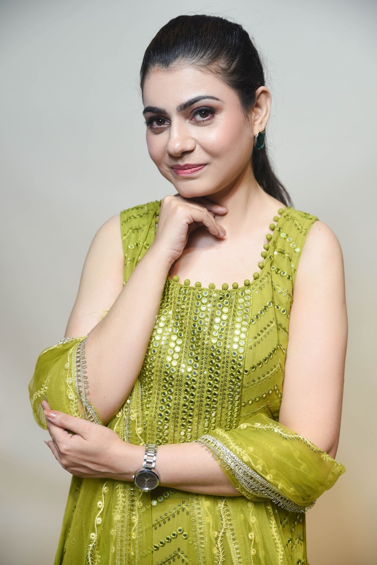 classic green color geomatical motif embroidered sharara set