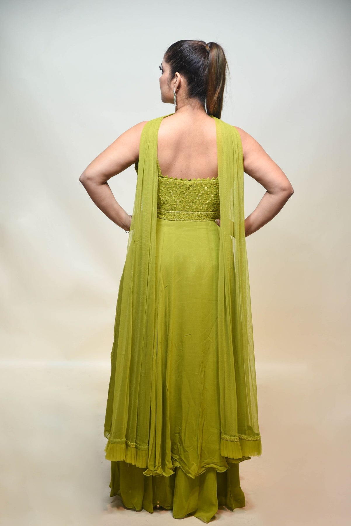 elegant green color floral motif sharara set