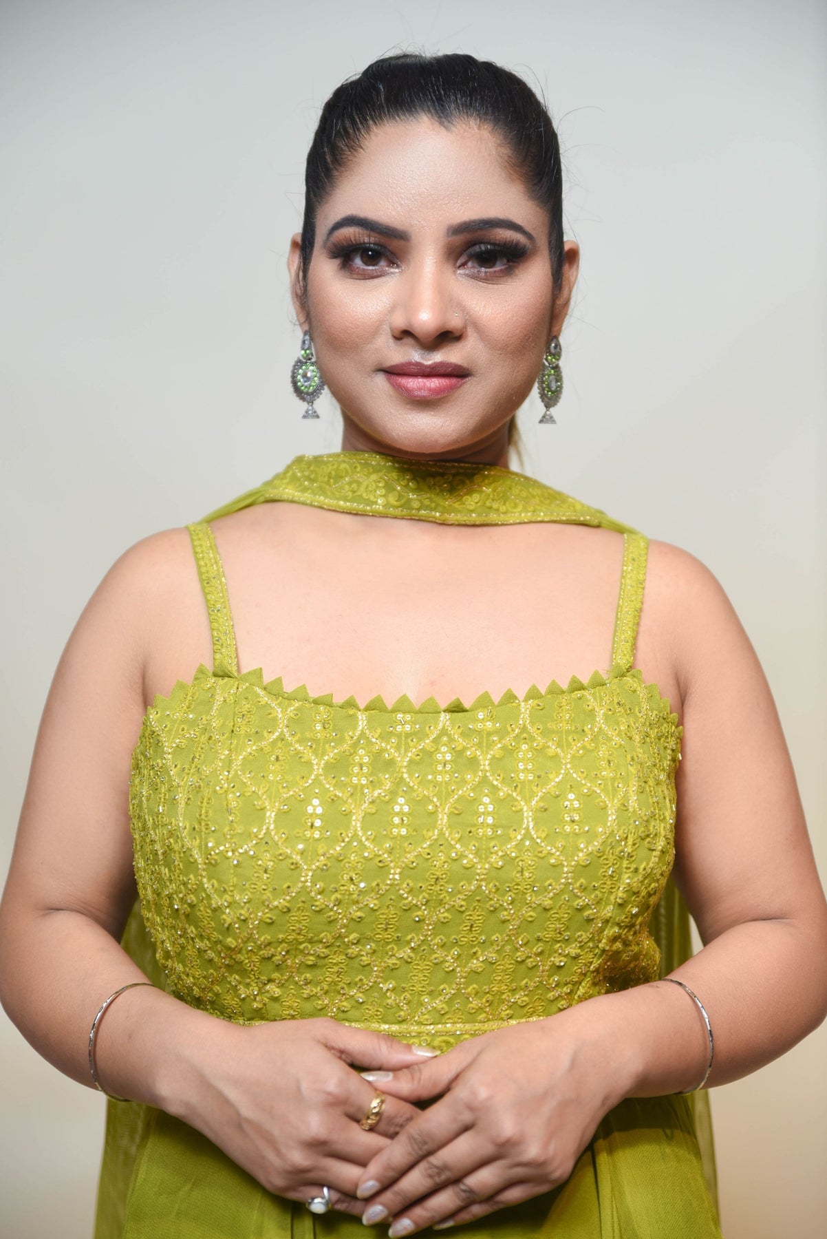 elegant green color floral motif sharara set