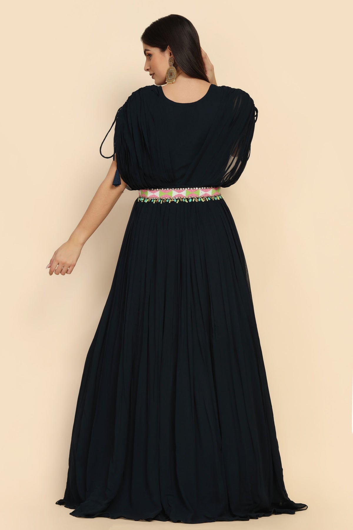 classic black color dress with curtain sleeves