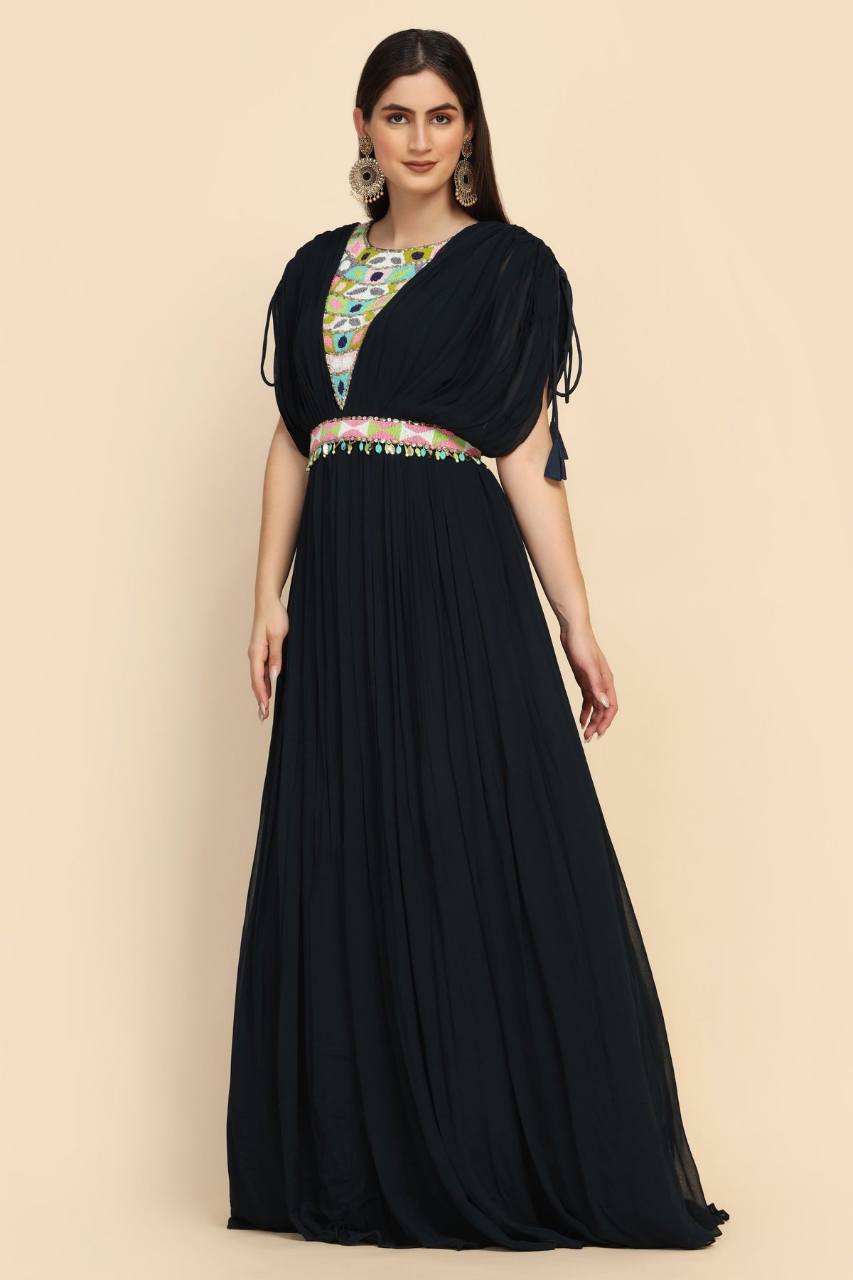 classic black color dress with curtain sleeves